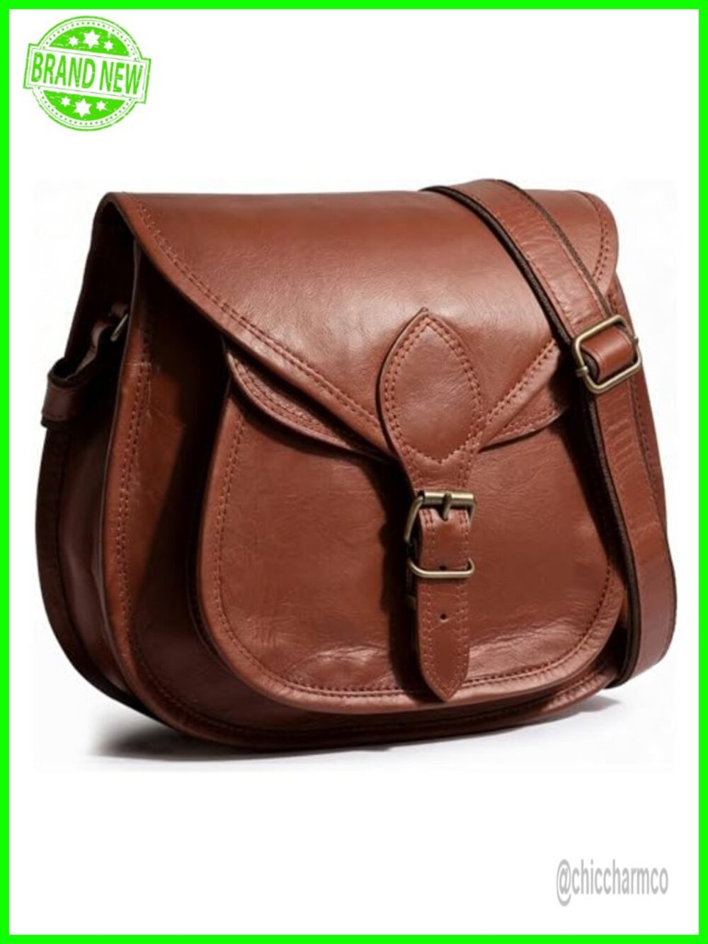 Full-Grain Goat Leather Crossbody Bag Saddle Satchel Travel Purse